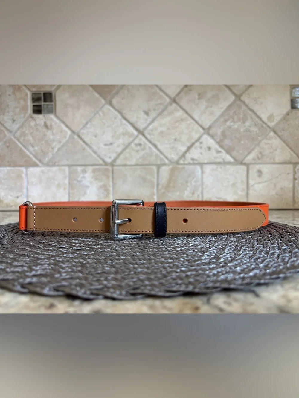 Talbots Color-Block Orange Brown Black Silver Belt